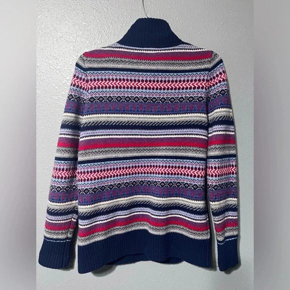 Women's L.L.Bean Striped Multi Colored Sweater Sz MED Merino Wool Big Buttons. - Picture 2 of 6